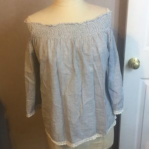 Stripped off shoulder shirt